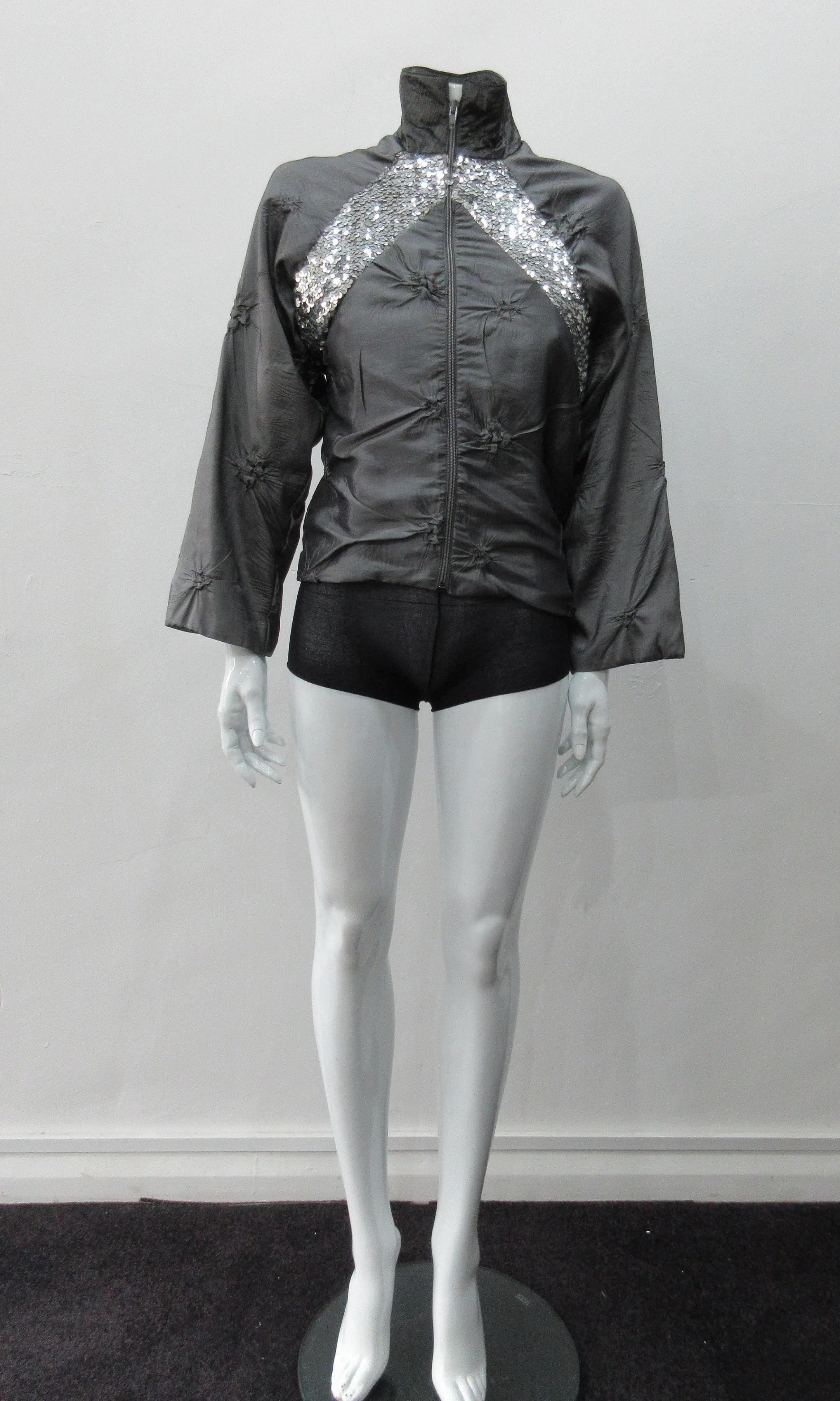 060306 -Grey Sparkle Raglan Panel Zip Jacket