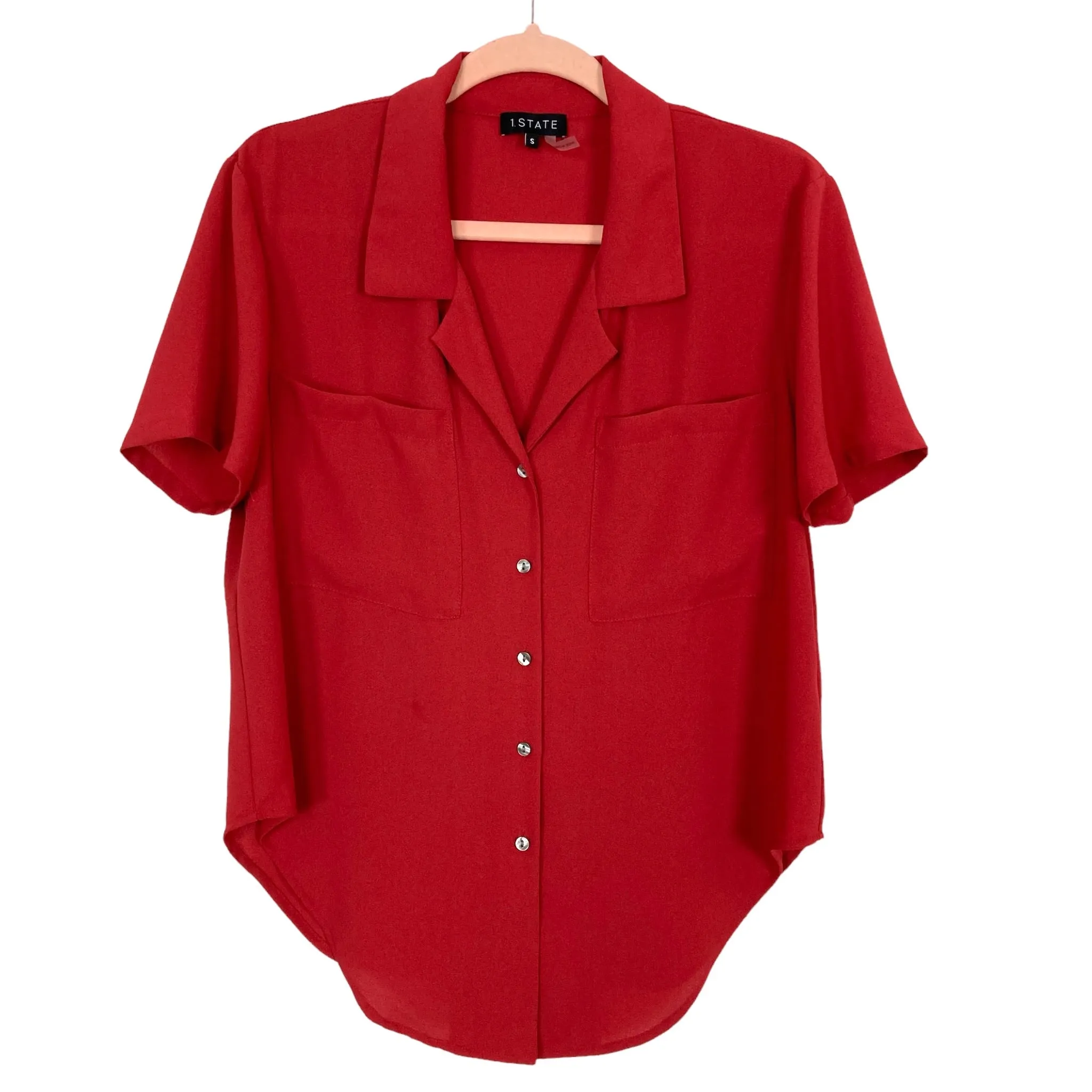 1. State Red Short Sleeve Button Down Top- Size S (see notes)