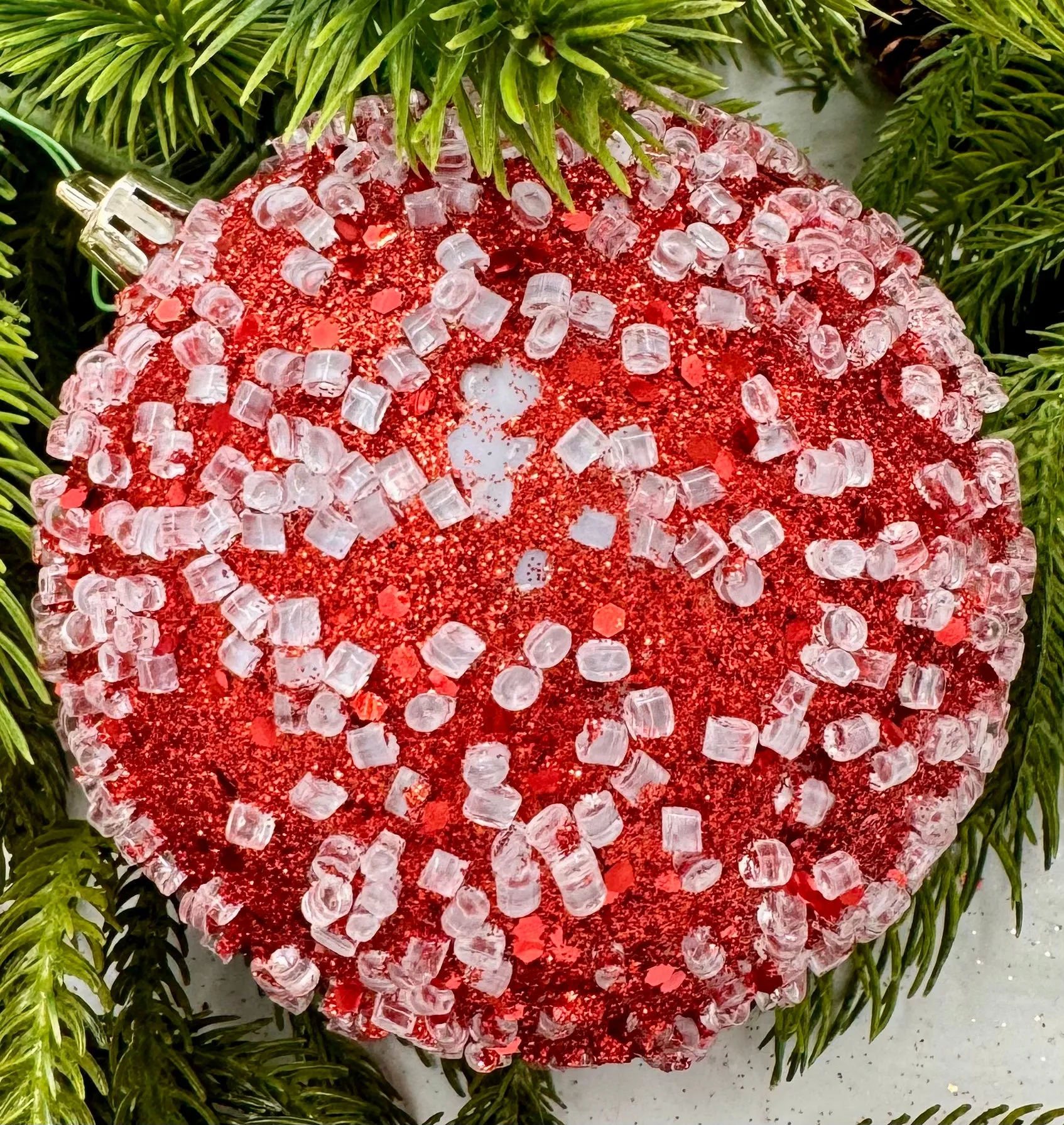 10" Red Glitter Hail Ball Ornament