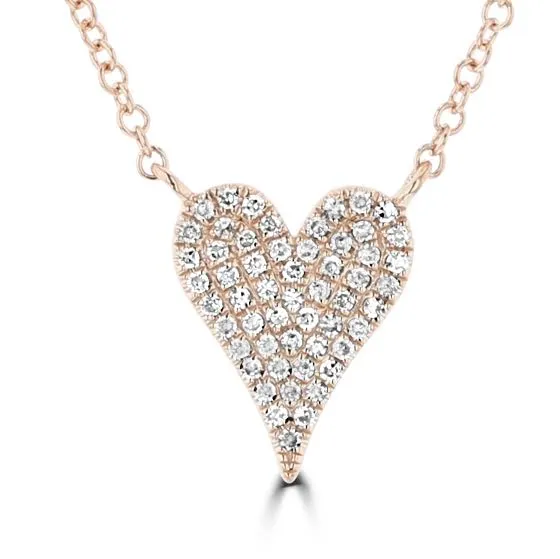 14KT GOLD 0.11 CTW DIAMOND PAVE HEART NECKLACE