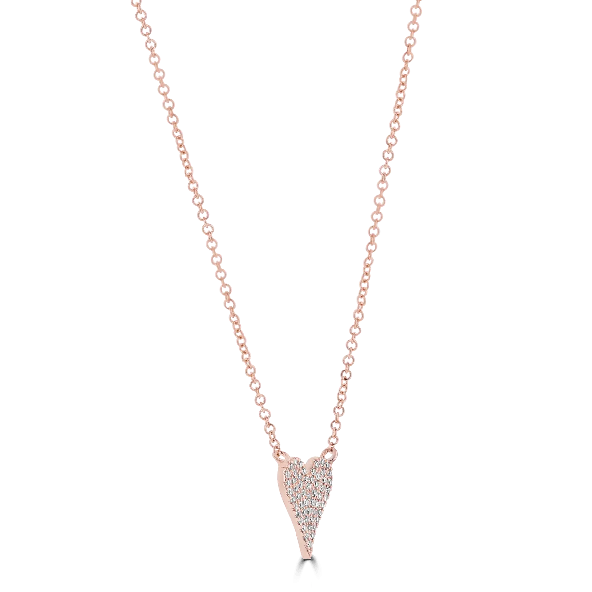 14KT GOLD 0.11 CTW DIAMOND PAVE HEART NECKLACE