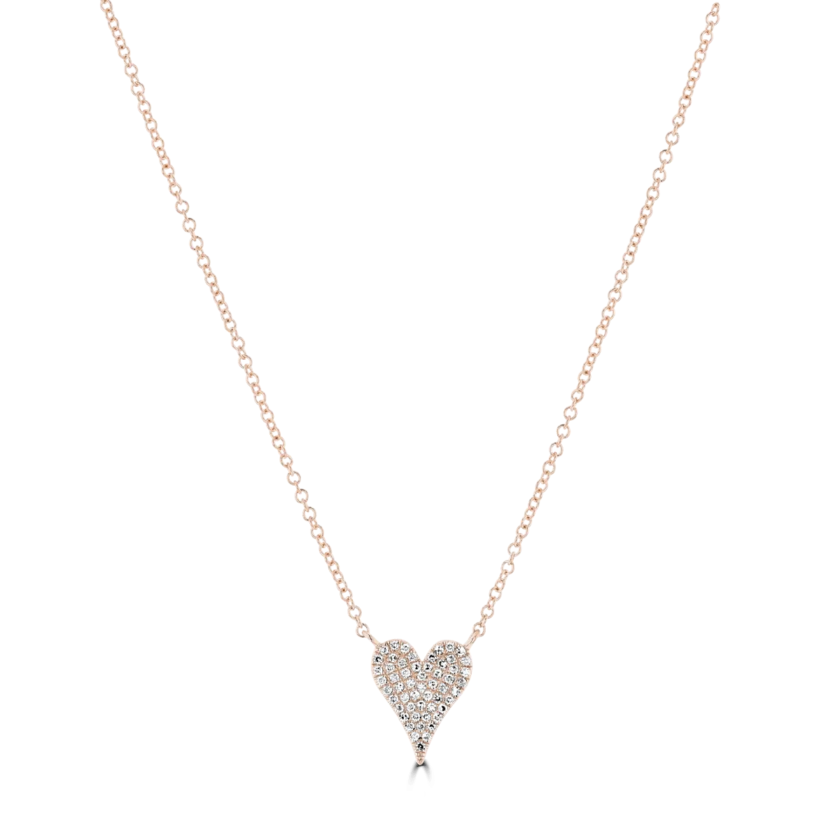 14KT GOLD 0.11 CTW DIAMOND PAVE HEART NECKLACE