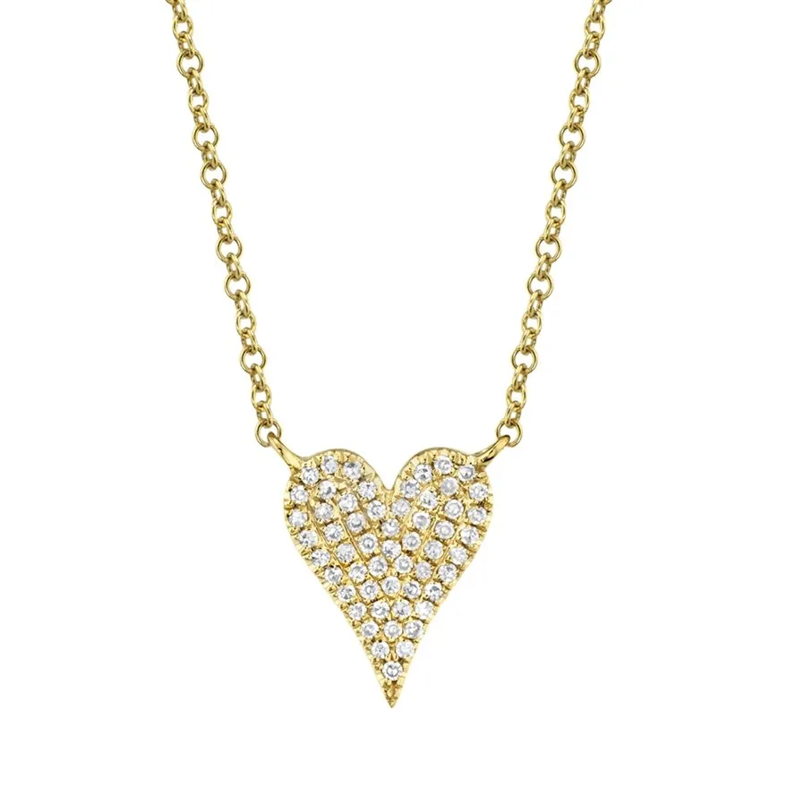 14KT GOLD 0.11 CTW DIAMOND PAVE HEART NECKLACE