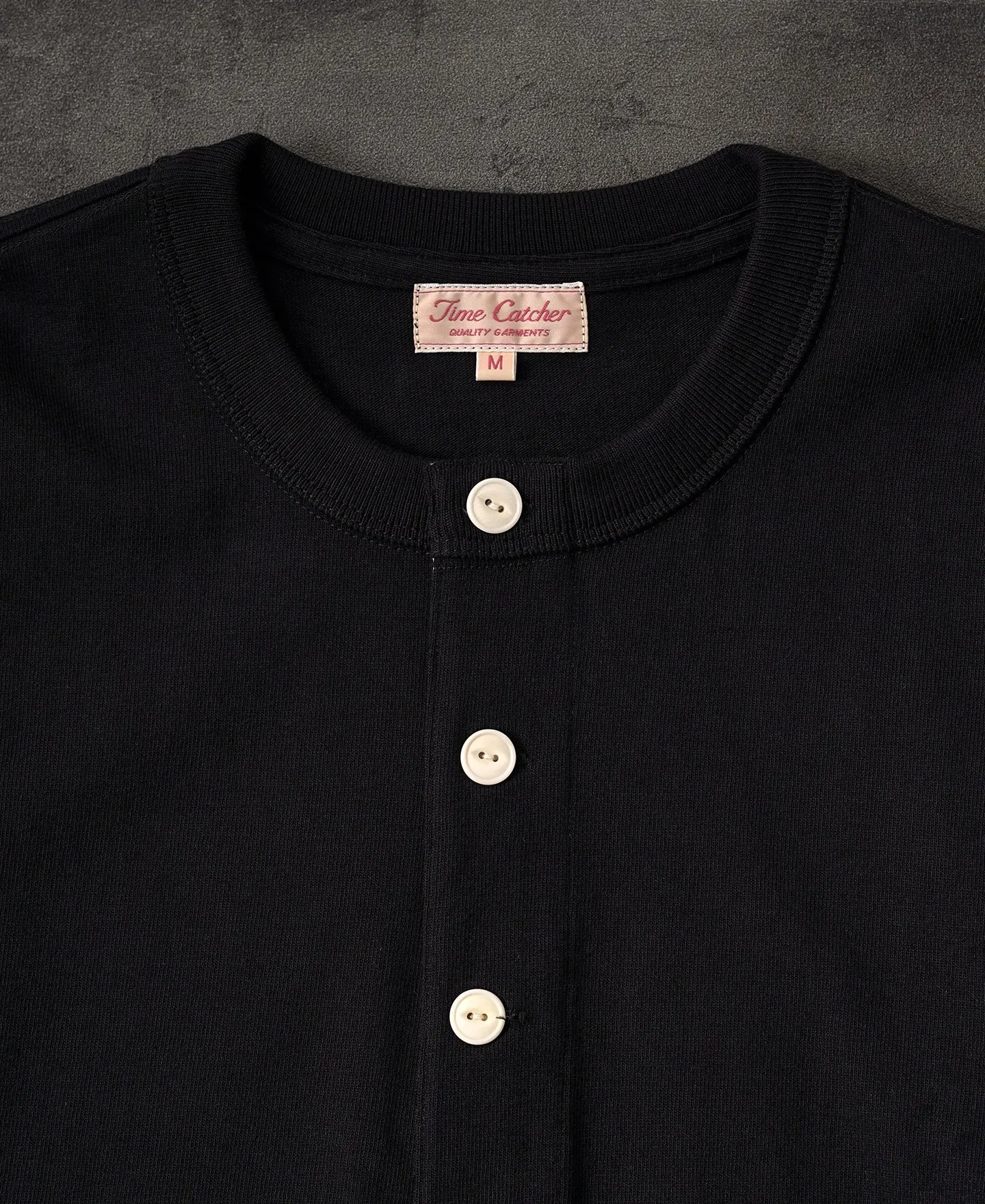 1930s 10.5 oz Cotton Loopwheel Tubular Henley Shirt - Black