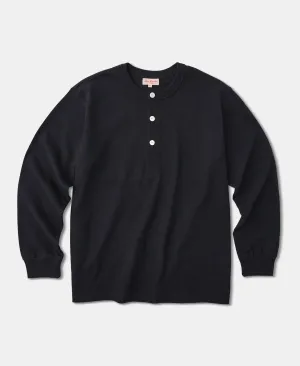 1930s 10.5 oz Cotton Loopwheel Tubular Henley Shirt - Black