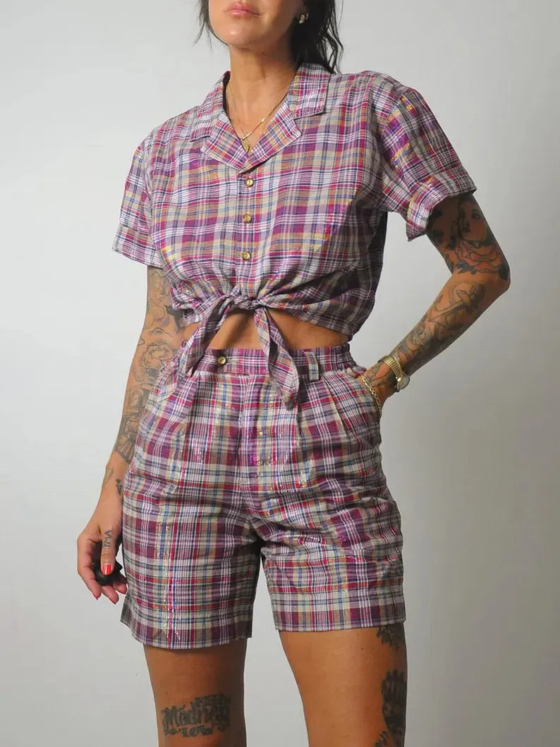 1980's Deadstock Plaid Short Set