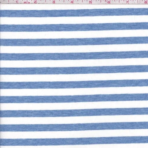 2 3/4 YD PC-Heather Blue/White Stripe Jersey Knit Fabric