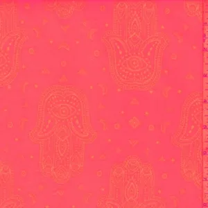 2 YD PC-Day Glo Pink Henna Print Double Brushed Jersey Knit Fabric