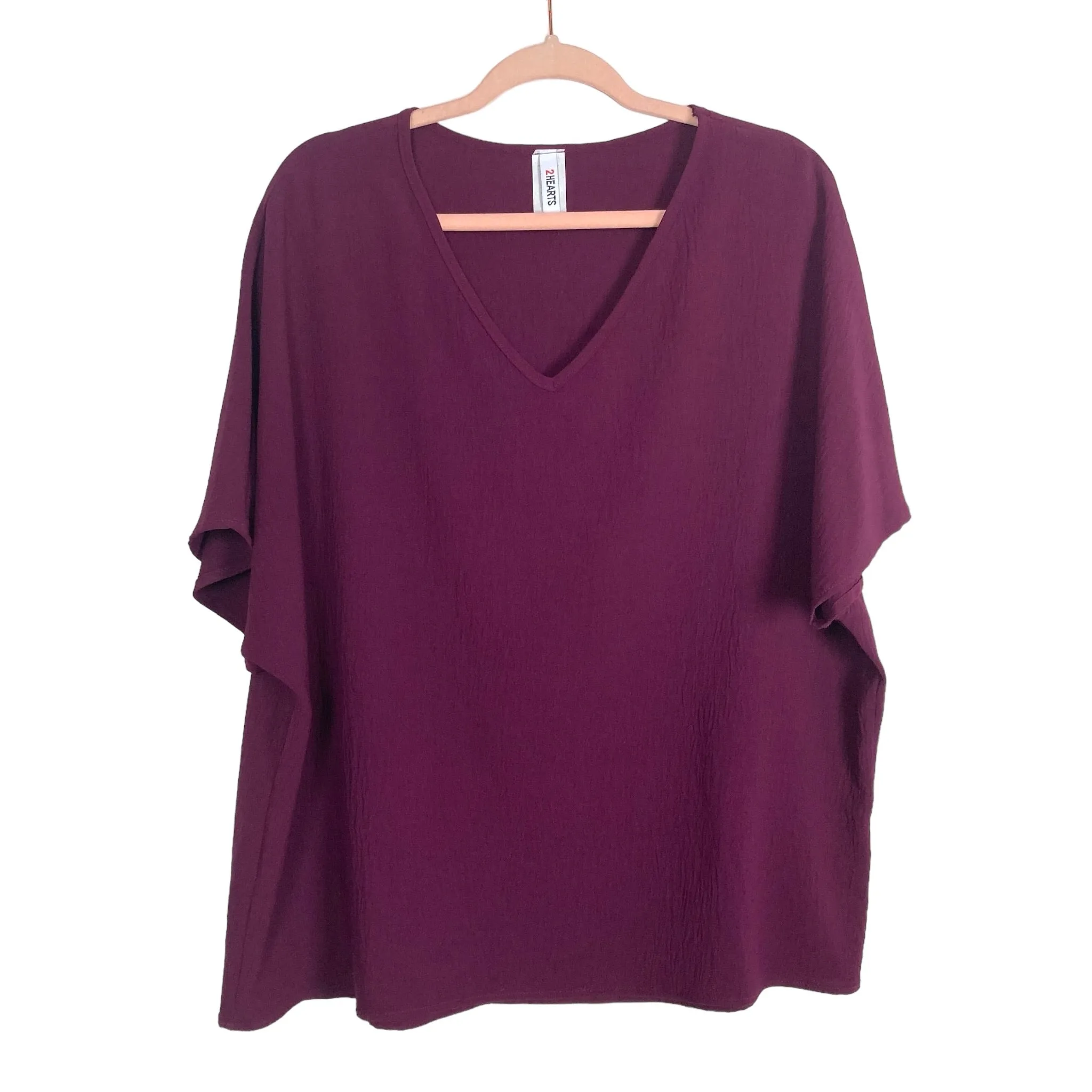 2Hearts Wine V-Neck Blouse- Size M