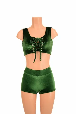 2PC Lace Up Crop & Shorts Set