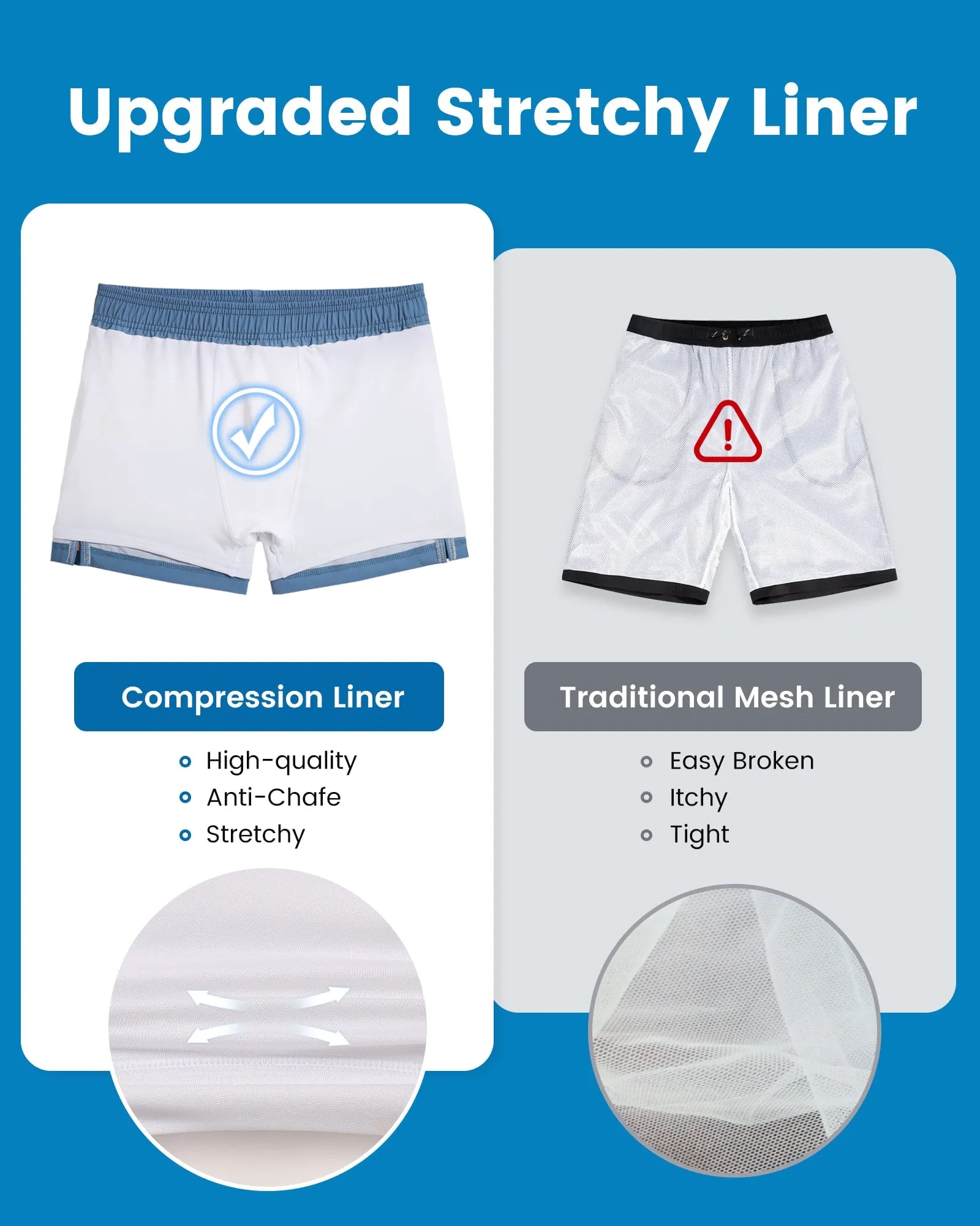 4 Inseam 2 in 1 Stretch Short Liner Blue White Swim Shorts