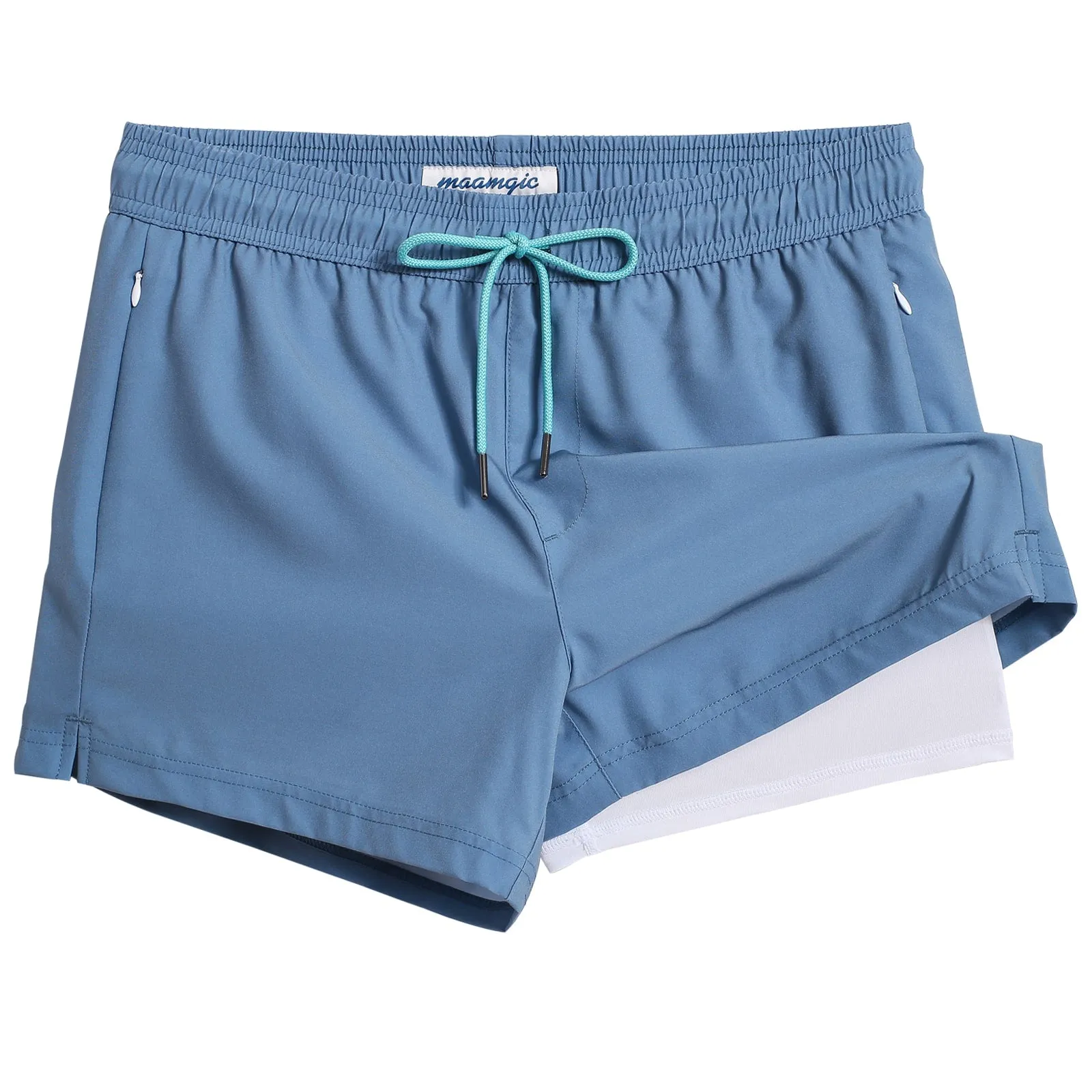 4 Inseam 2 in 1 Stretch Short Liner Blue White Swim Shorts