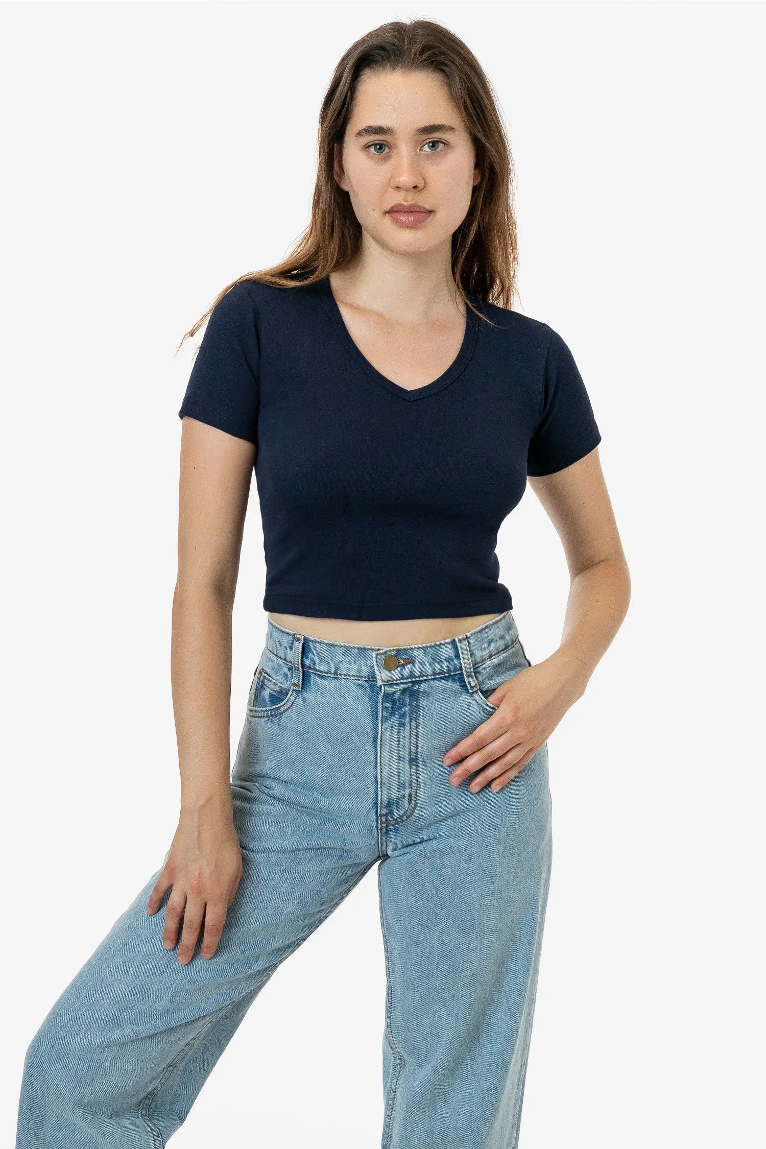 4356 - Baby Rib Short Sleeve V-Neck Crop Tee