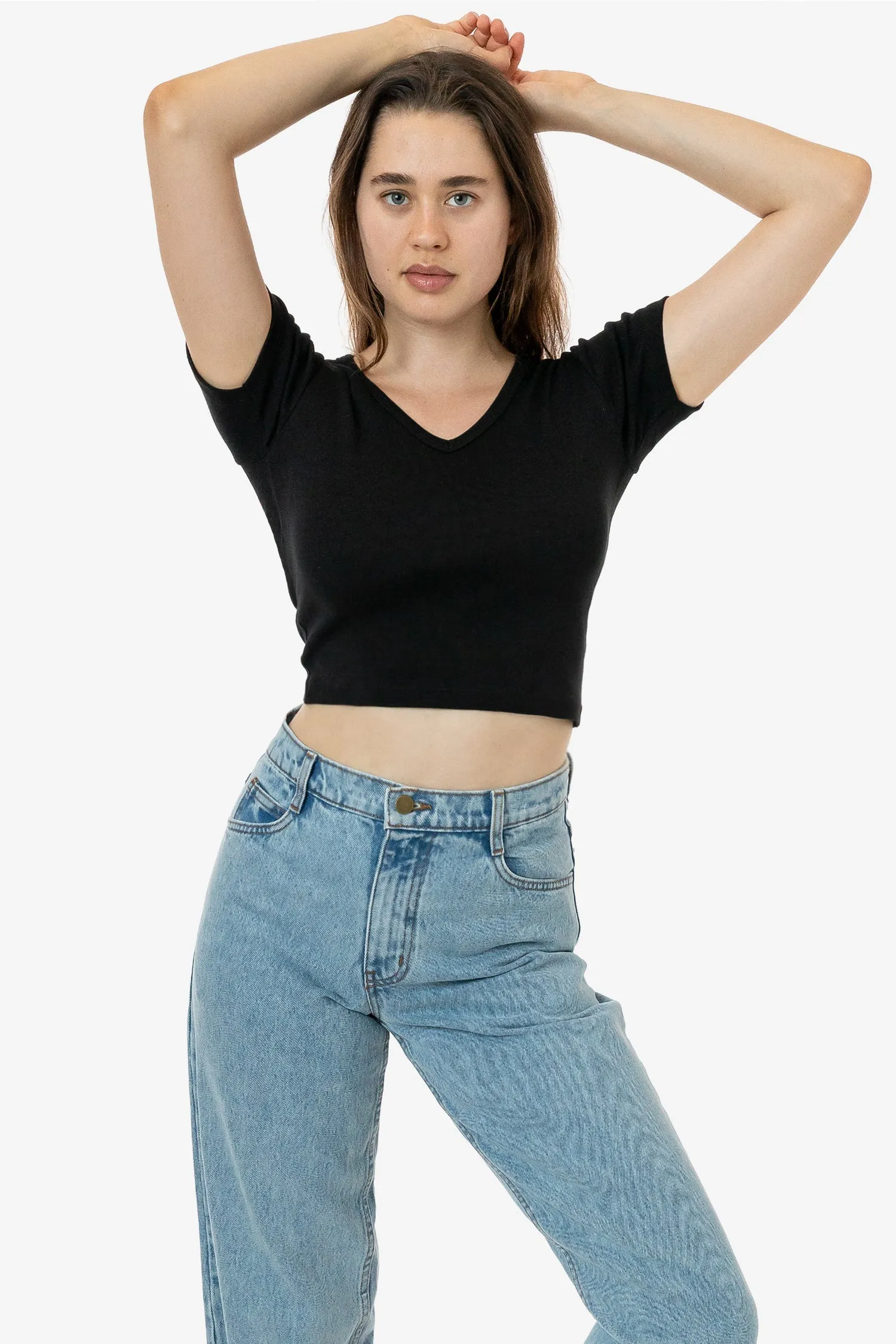 4356 - Baby Rib Short Sleeve V-Neck Crop Tee