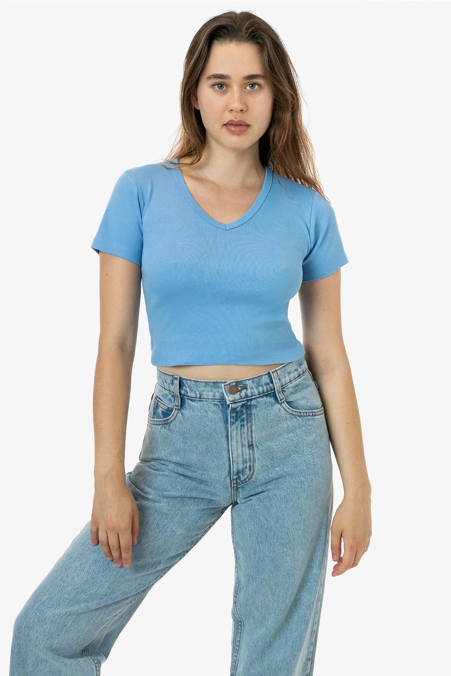 4356 - Baby Rib Short Sleeve V-Neck Crop Tee