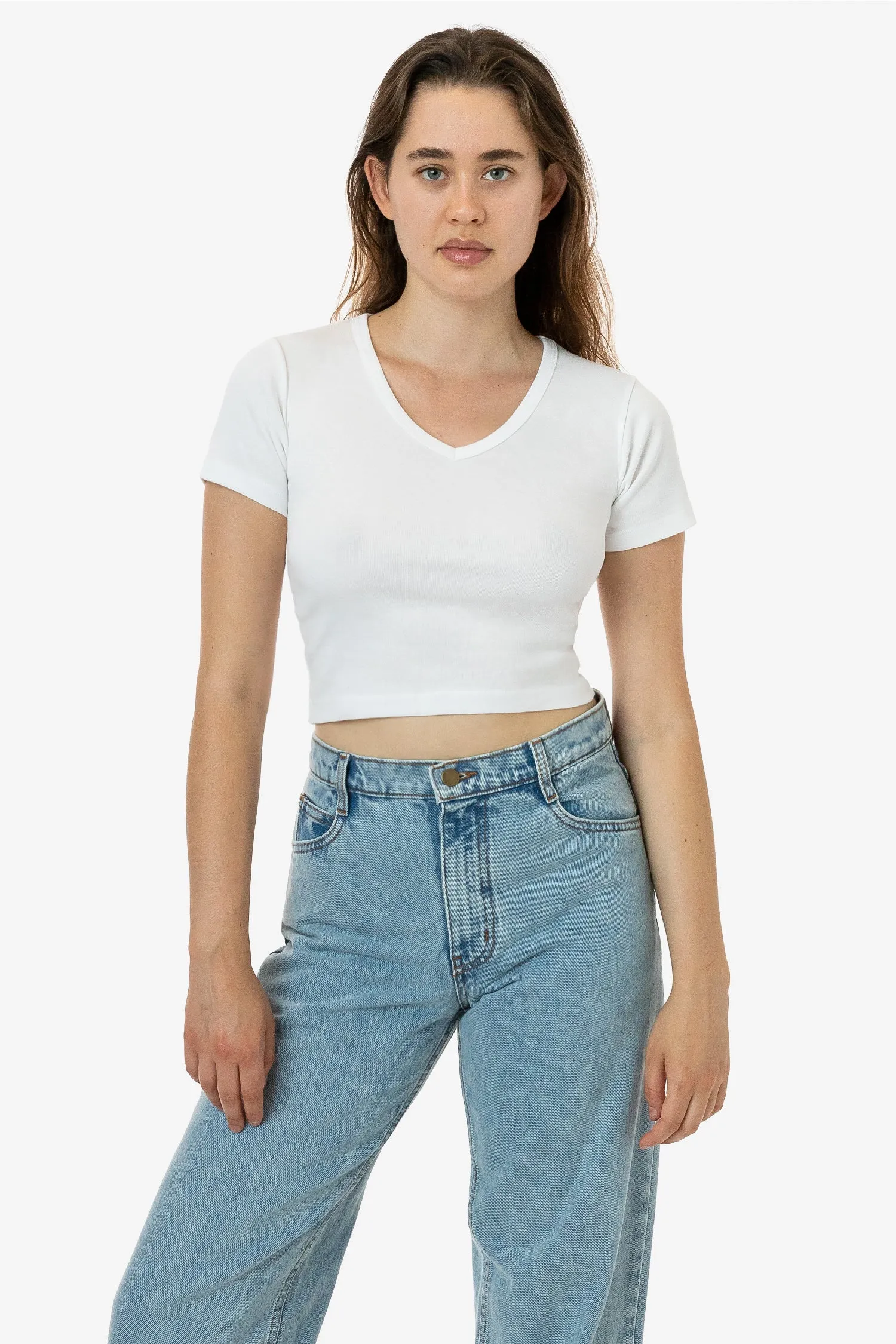 4356 - Baby Rib Short Sleeve V-Neck Crop Tee