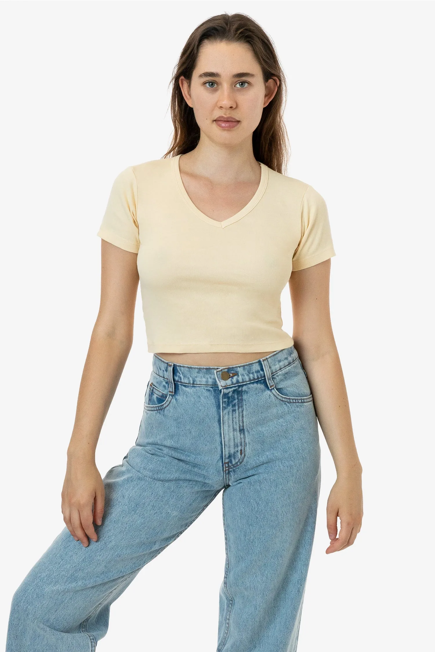 4356 - Baby Rib Short Sleeve V-Neck Crop Tee