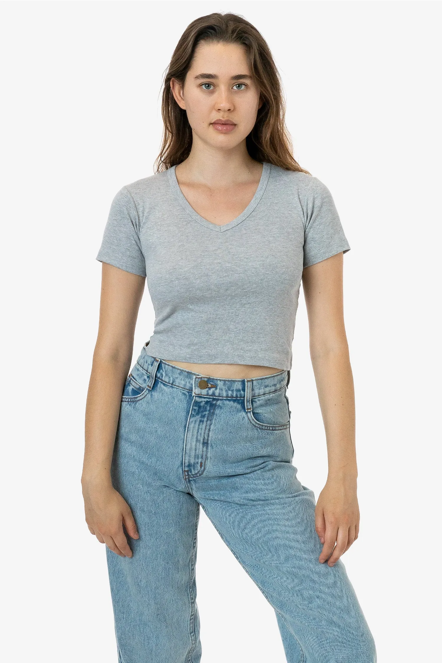 4356 - Baby Rib Short Sleeve V-Neck Crop Tee