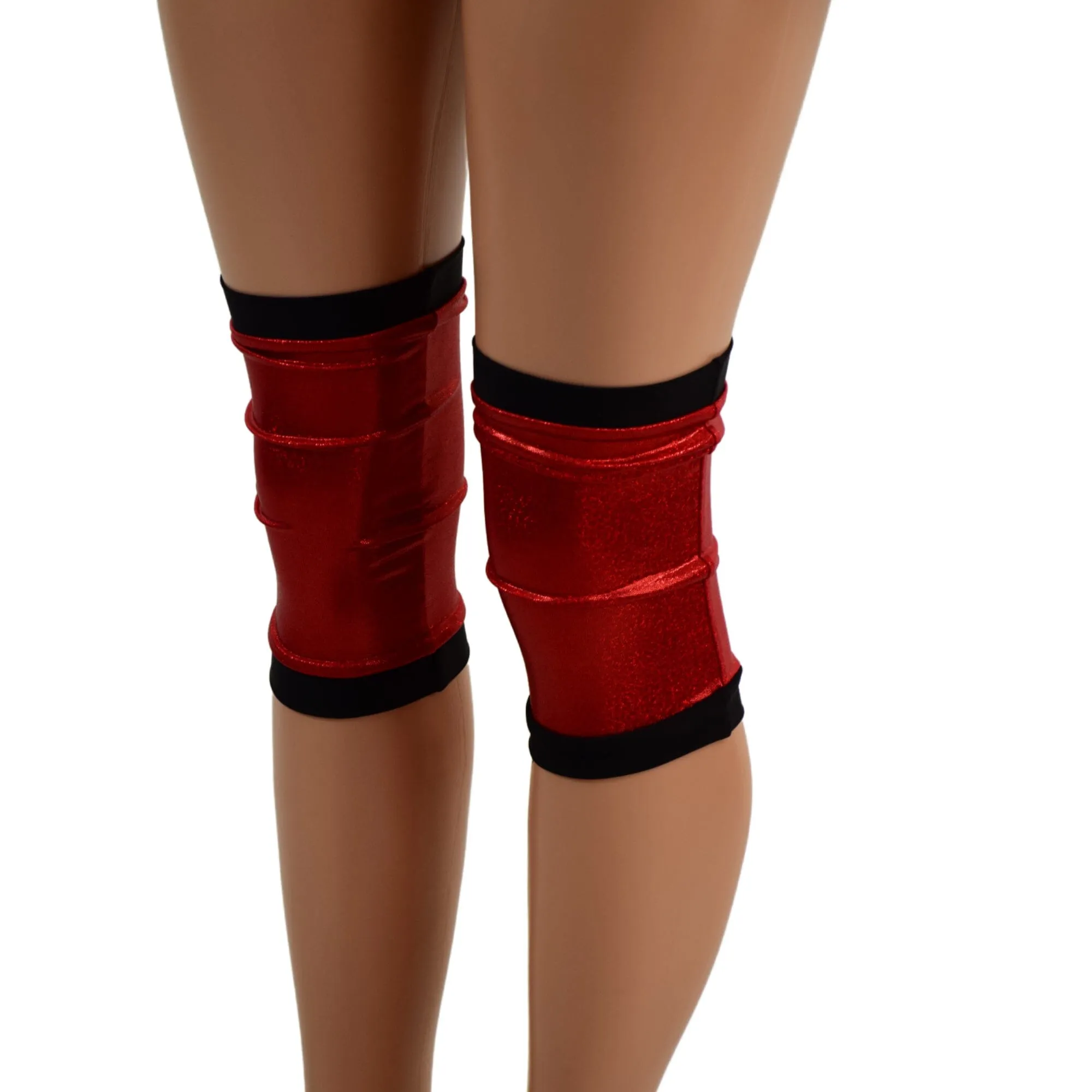 4PC Red and Black Wrestling Shorts, Crop Top and Knee Pad Covers Set