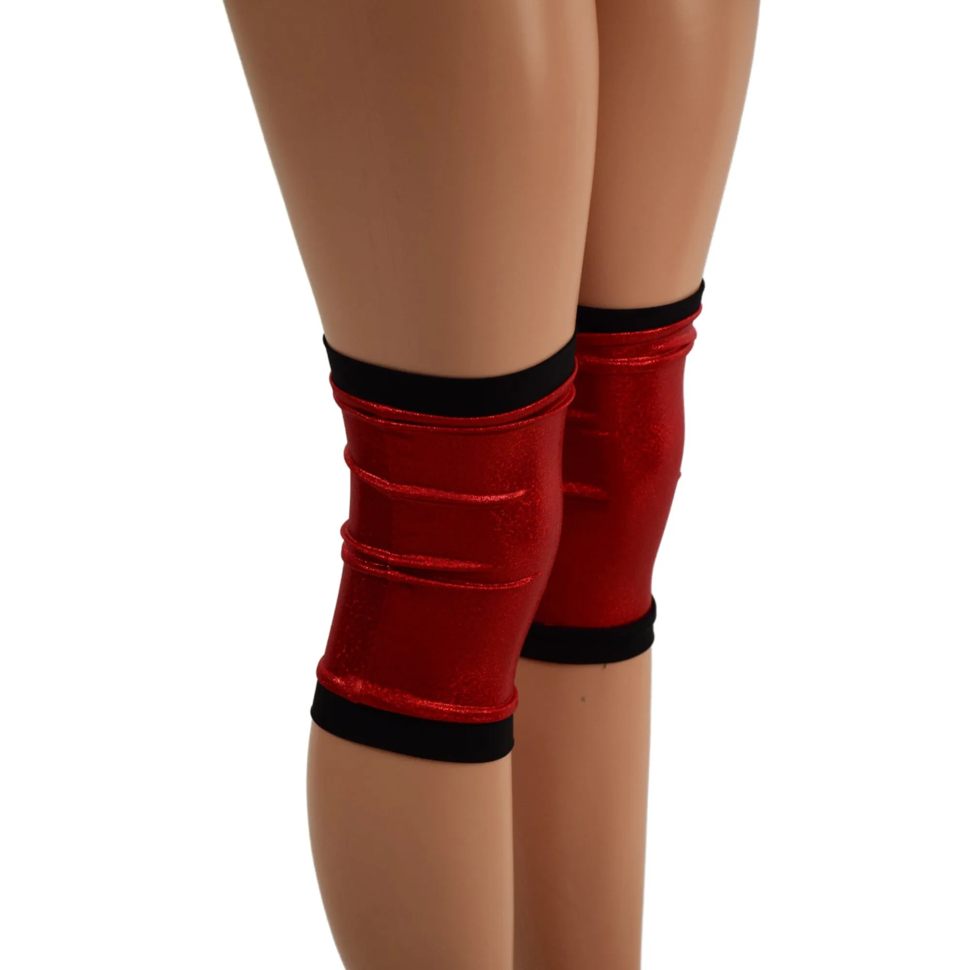 4PC Red and Black Wrestling Shorts, Crop Top and Knee Pad Covers Set