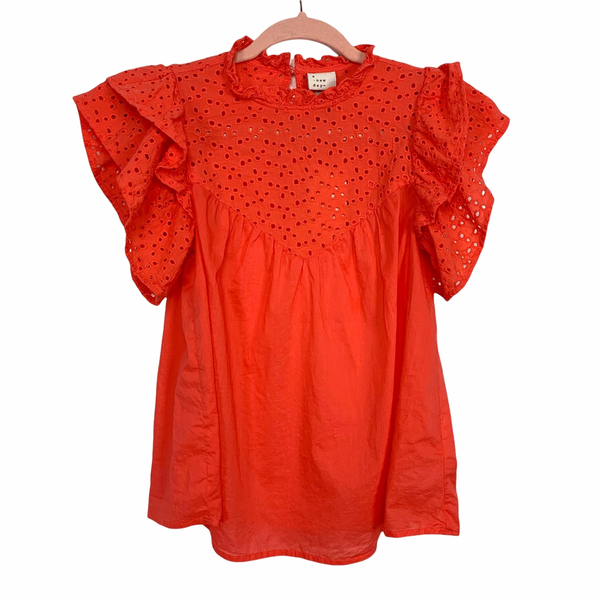 A New Day Cabana Orange Eyelet Top NWT- Size XS