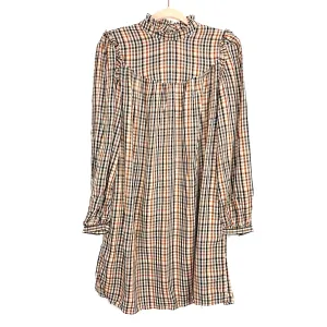 A New Day Colorful Check Long Sleeve Ruffle Dress- Size XS