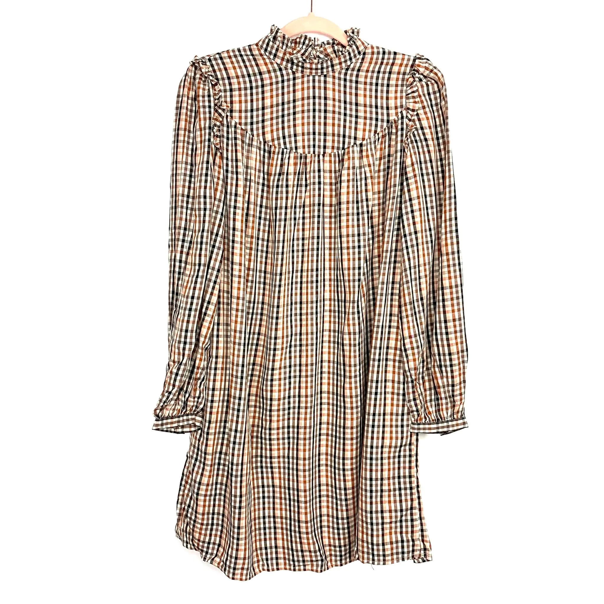 A New Day Colorful Check Long Sleeve Ruffle Dress- Size XS