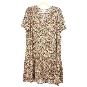 A New Day Leopard Print Short Sleeve Ruffle Hem Dress- Size L