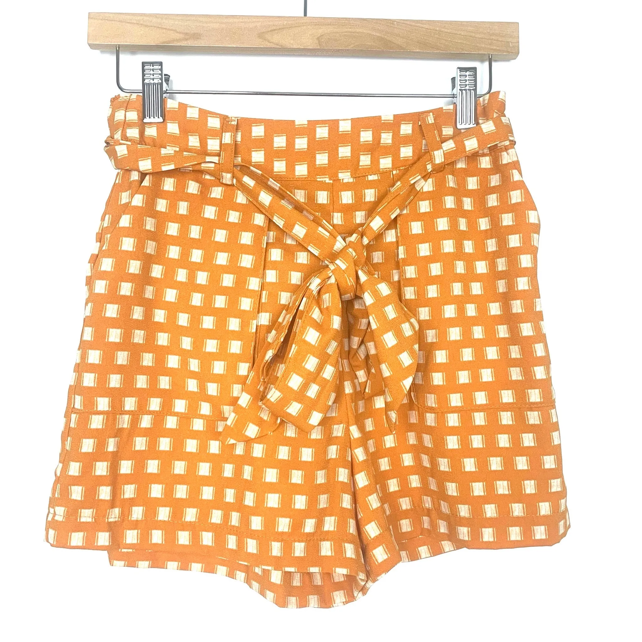 A New Day Mustard and White Printed Belted Shorts- Size XS