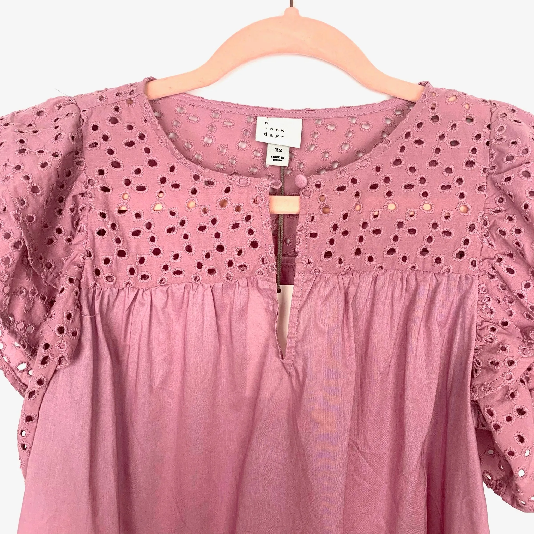 A New Day Purple Eyelet Front Keyhole Blouse NWT- Size XS