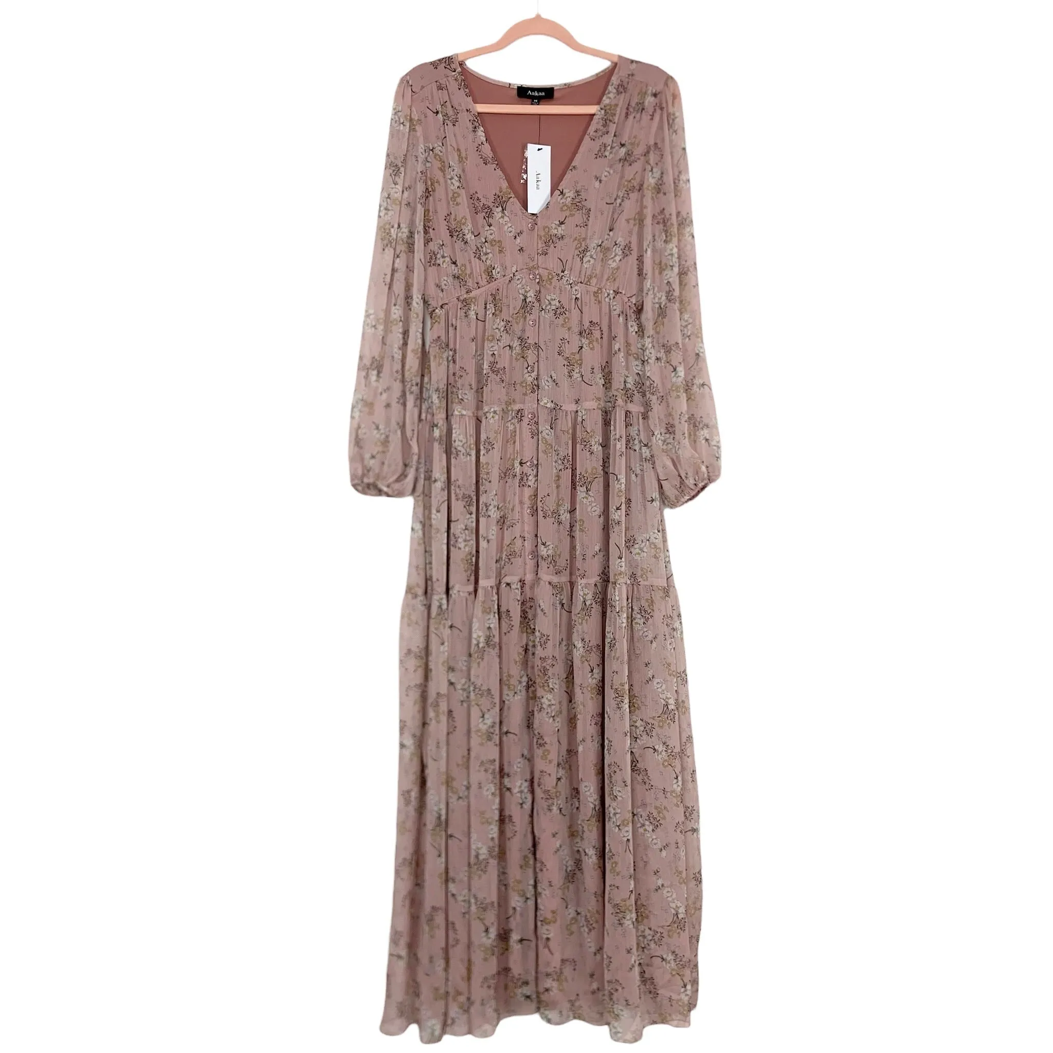 Aakaa Mauve Floral Long Sleeve Maxi Dress NWT- Size M