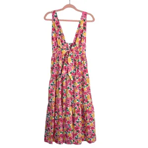 Aakaa  White Pinks and Yellow Floral Front Tie Dress NWT- Size S