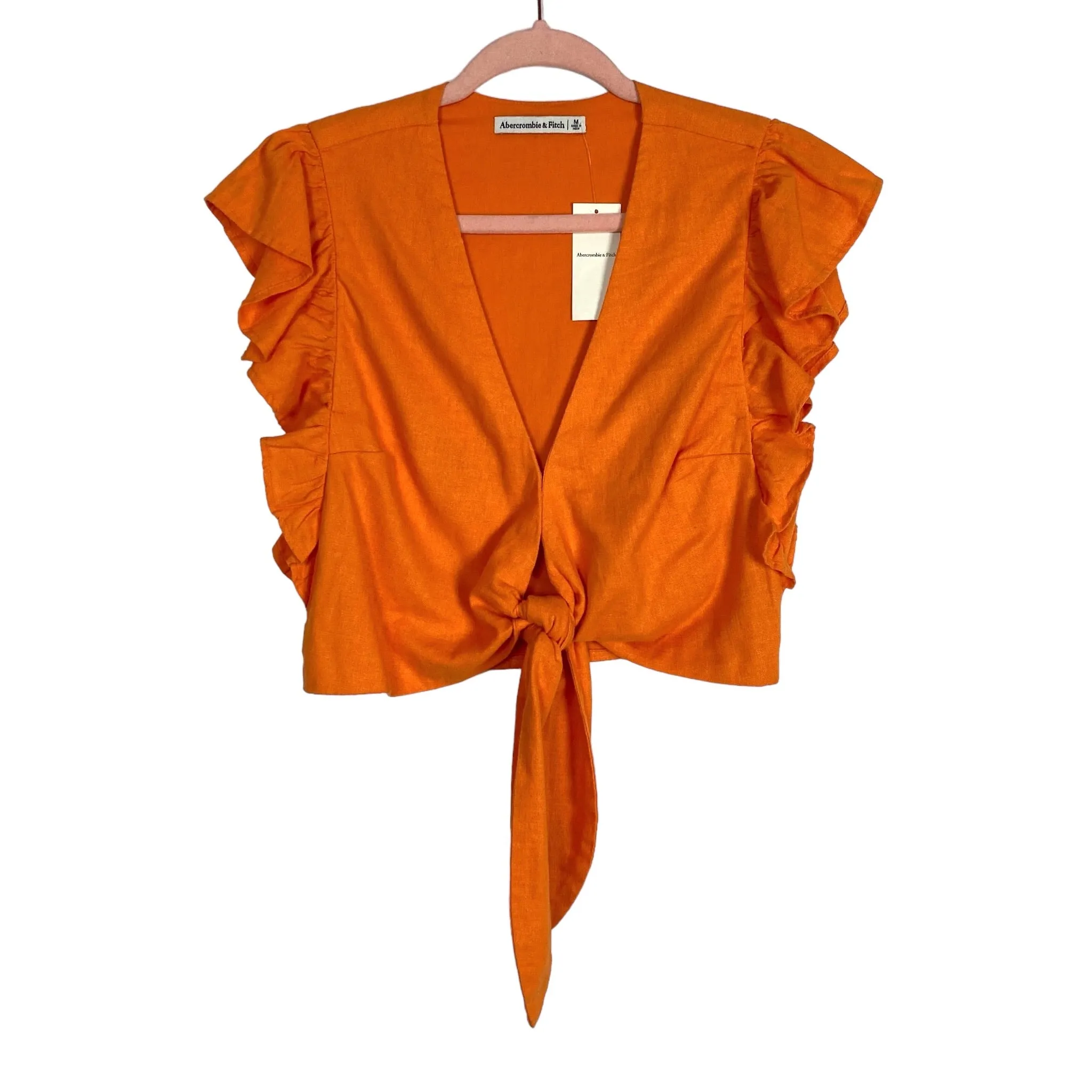 Abercrombie & Fitch Orange Linen Ruffle with Front Tie Crop Top NWT- Size M (sold out online)