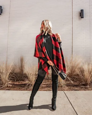 Abercrombie & Fitch Red/Black Buffalo Plaid Fringe Poncho (sold out online)