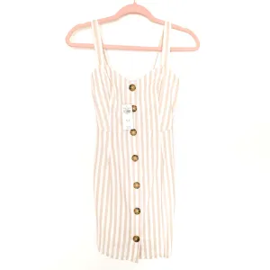 Abercrombie & Fitch Tan and White Striped Faux Button Smocked Back Dress NWT- Size XS