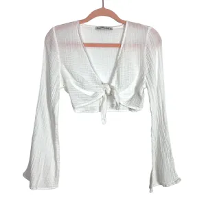 Abercrombie & Fitch White Gauze with Bell Sleeves and Front Tie Crop Top- Size S (we have matching pants)