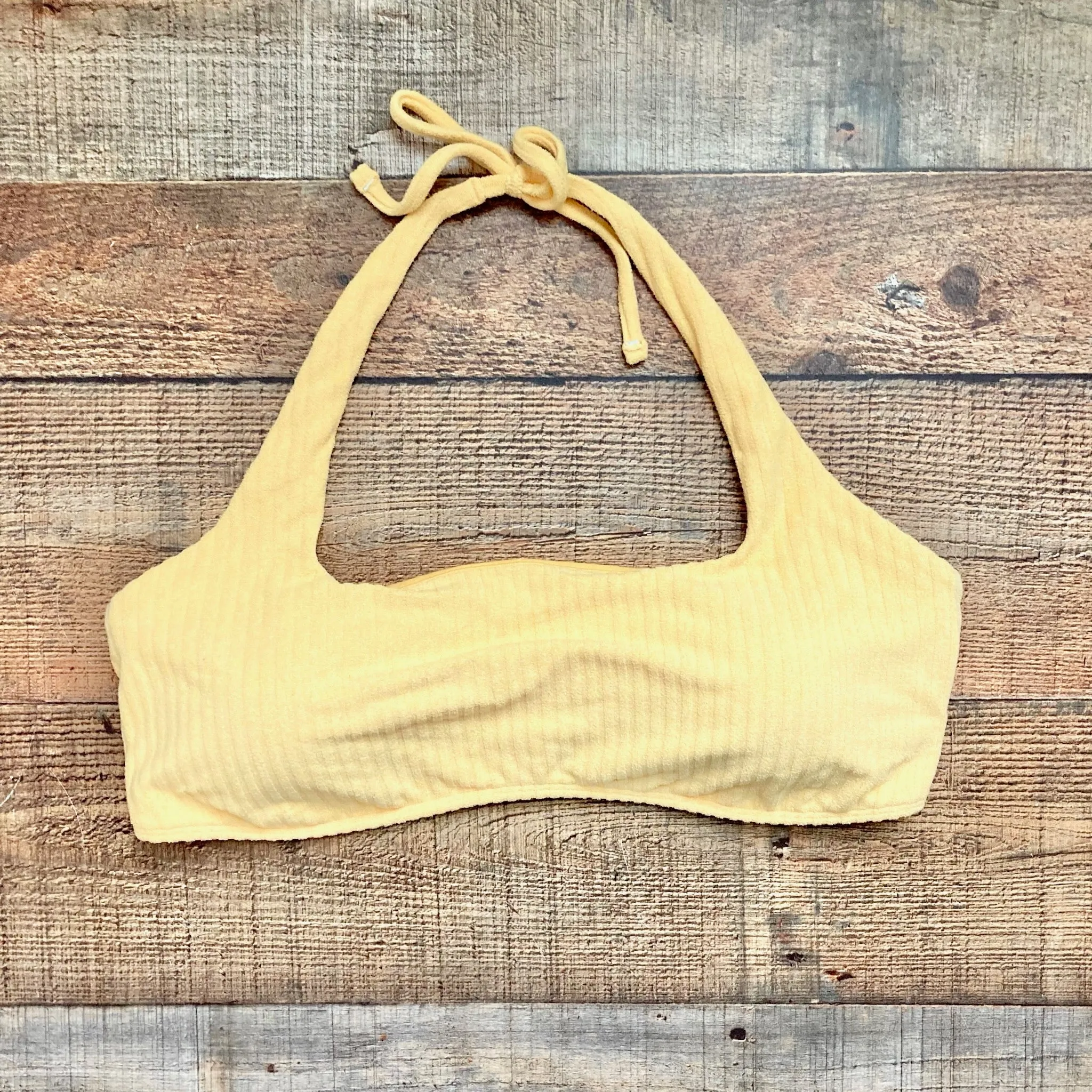 Abercrombie & Fitch Yellow Ribbed Terry Cloth Padded Halter Bikini Top- Size XL (sold out online, we have matching bottoms and skirt cover up)