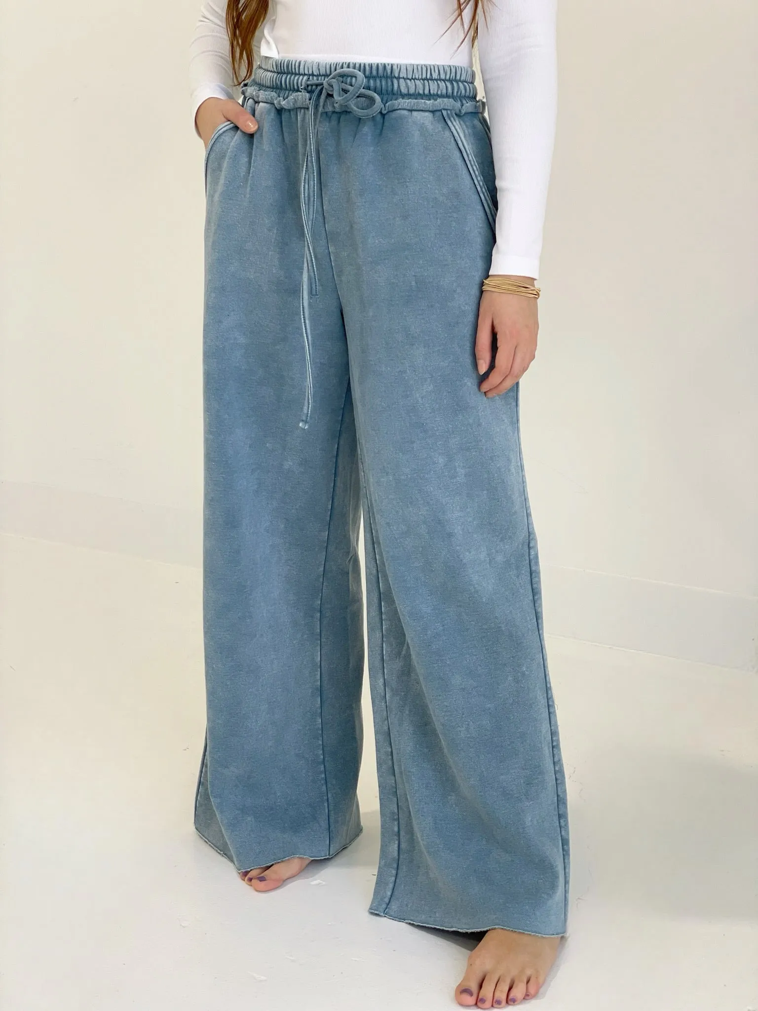 Acid Wash Sweatpants - Blue Grey