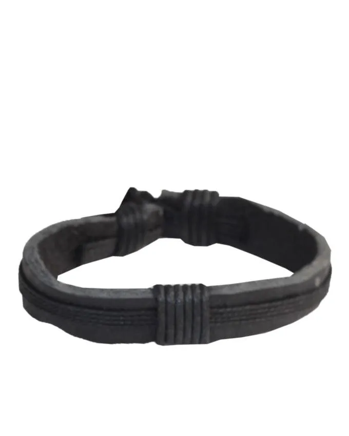 African Unisex Bracelet Black Leather Wristband Handmade