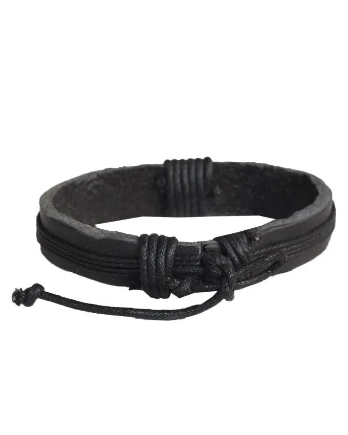 African Unisex Bracelet Black Leather Wristband Handmade