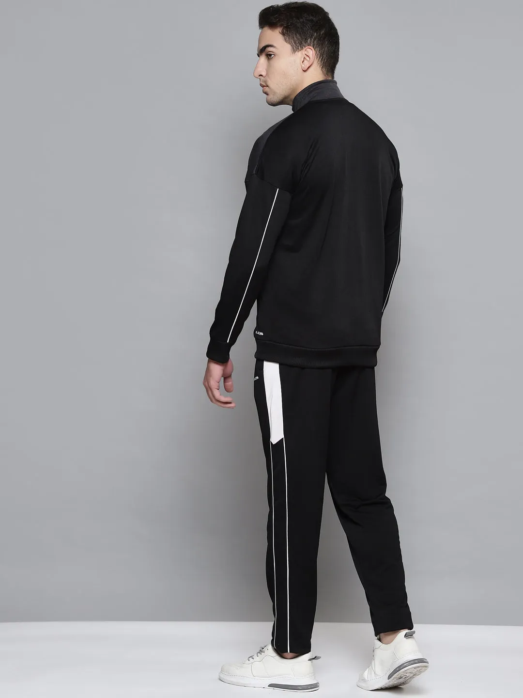 Alcis Men Charcoal Grey White Colourblocked Tracksuits