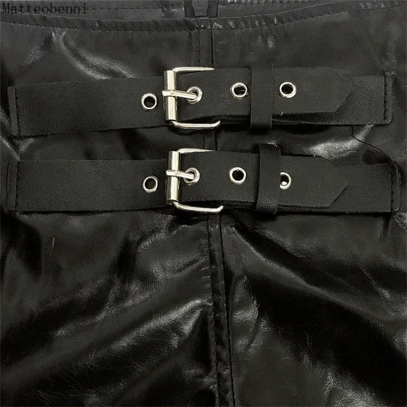 Alternative 'Brimstone' Black PU Fake Leather Goth Buckle Shorts