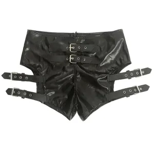 Alternative 'Brimstone' Black PU Fake Leather Goth Buckle Shorts