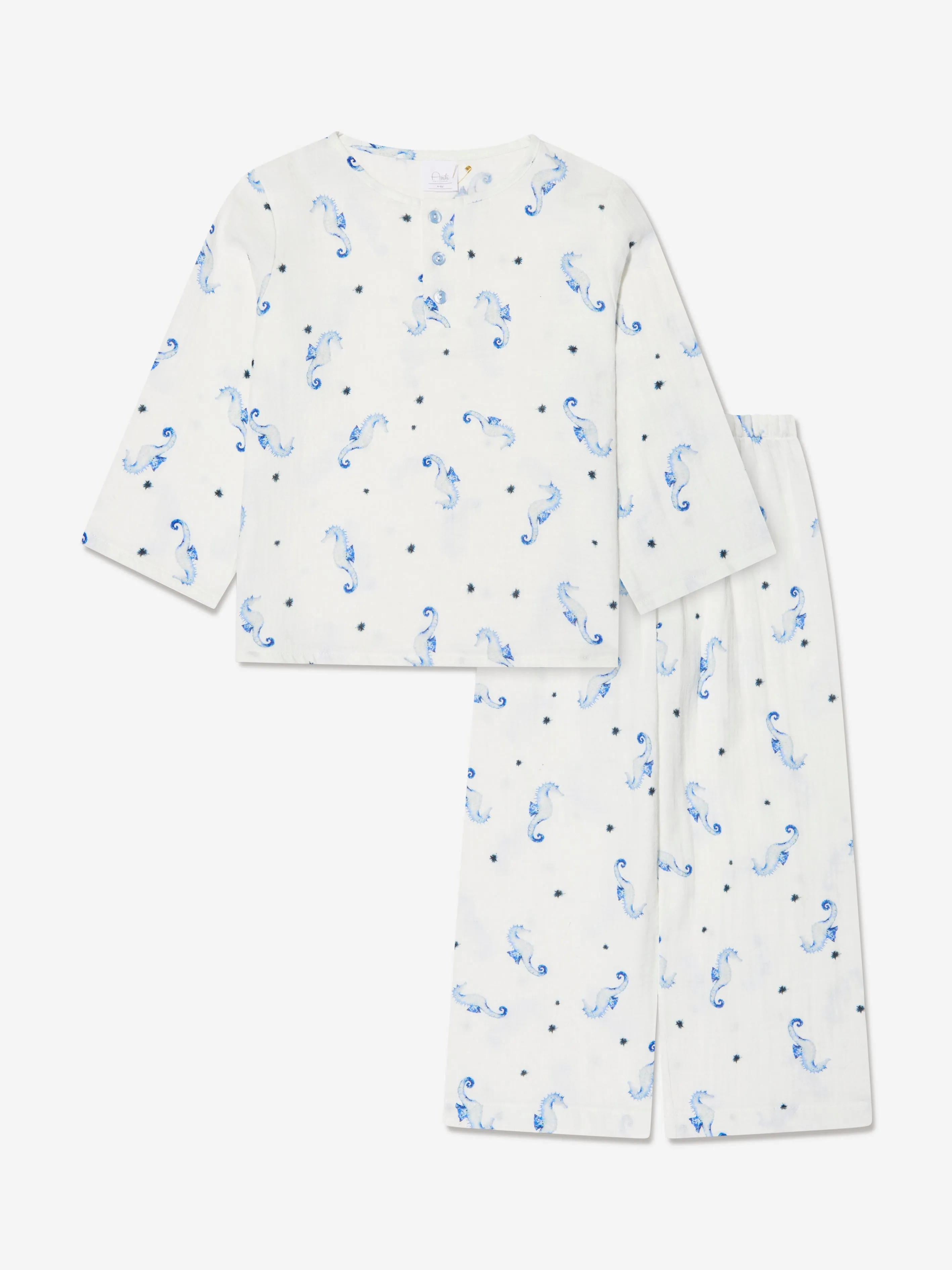 Amiki Children Boys Karl Seahorse Pyjama Set in White