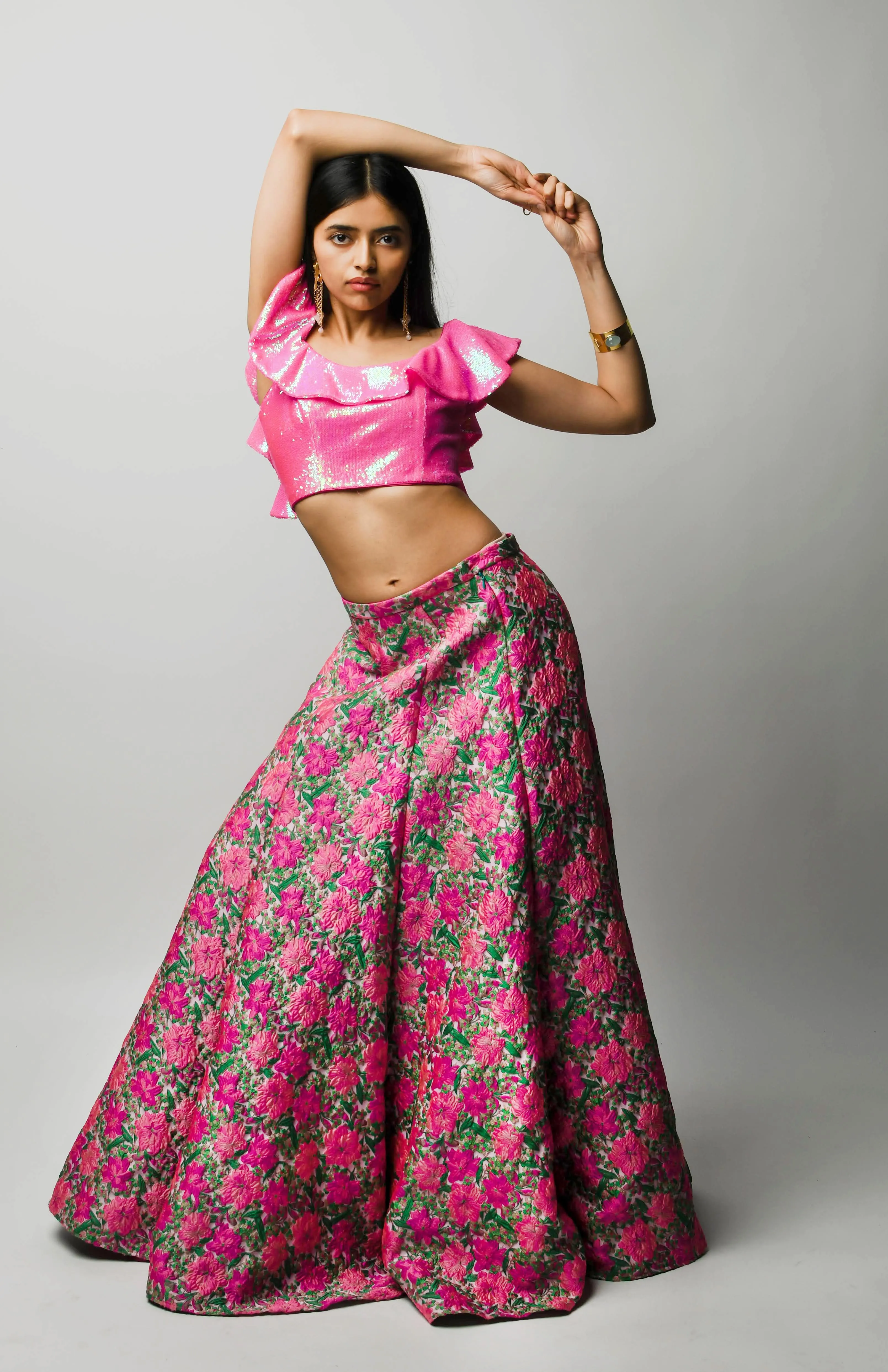 ANUSHKA Neon Sequin Lehenga Top