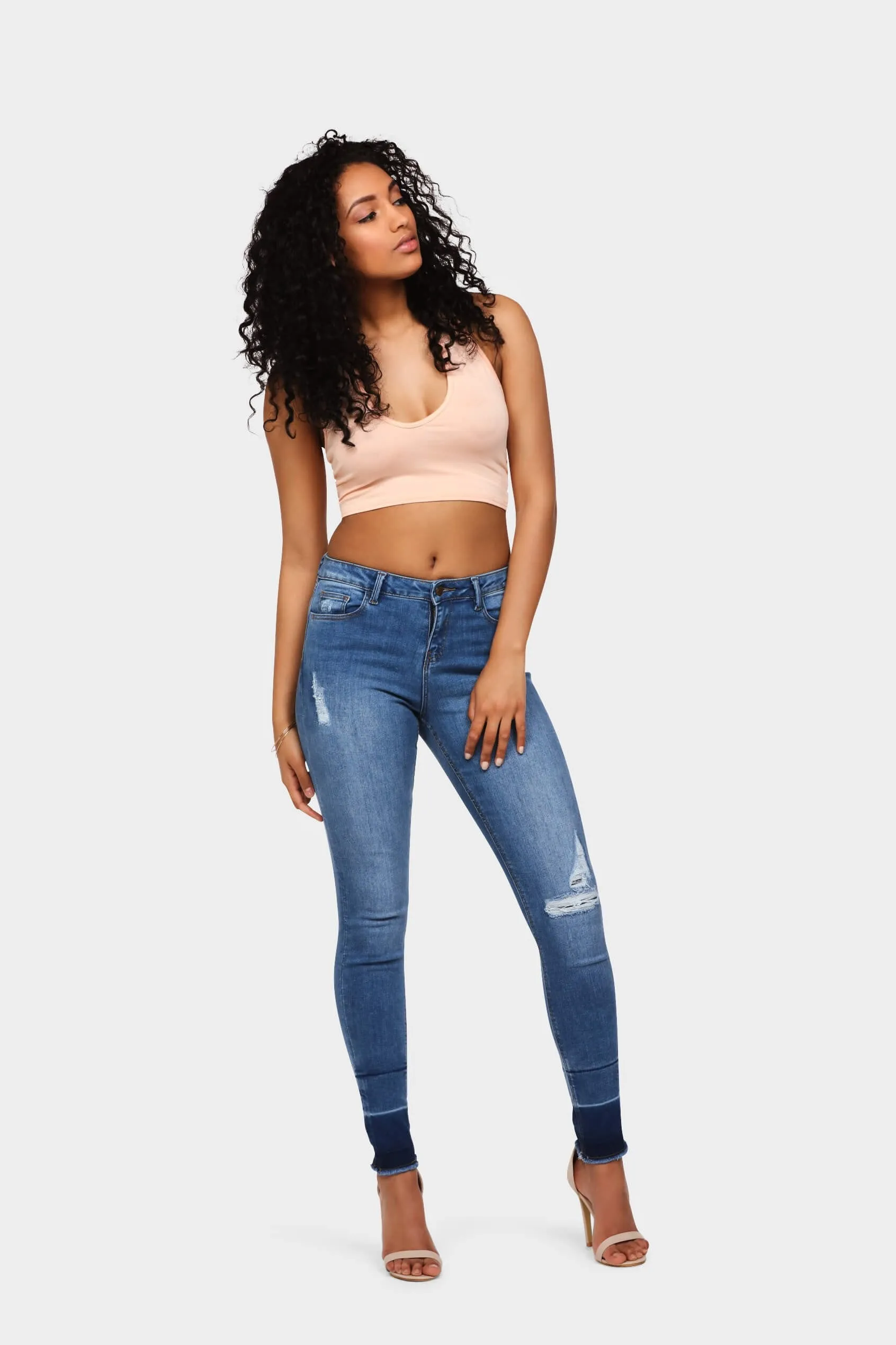 Apricot Deep V Halter Crop Top