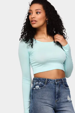 Aqua Long Sleeve Basic Crop Top