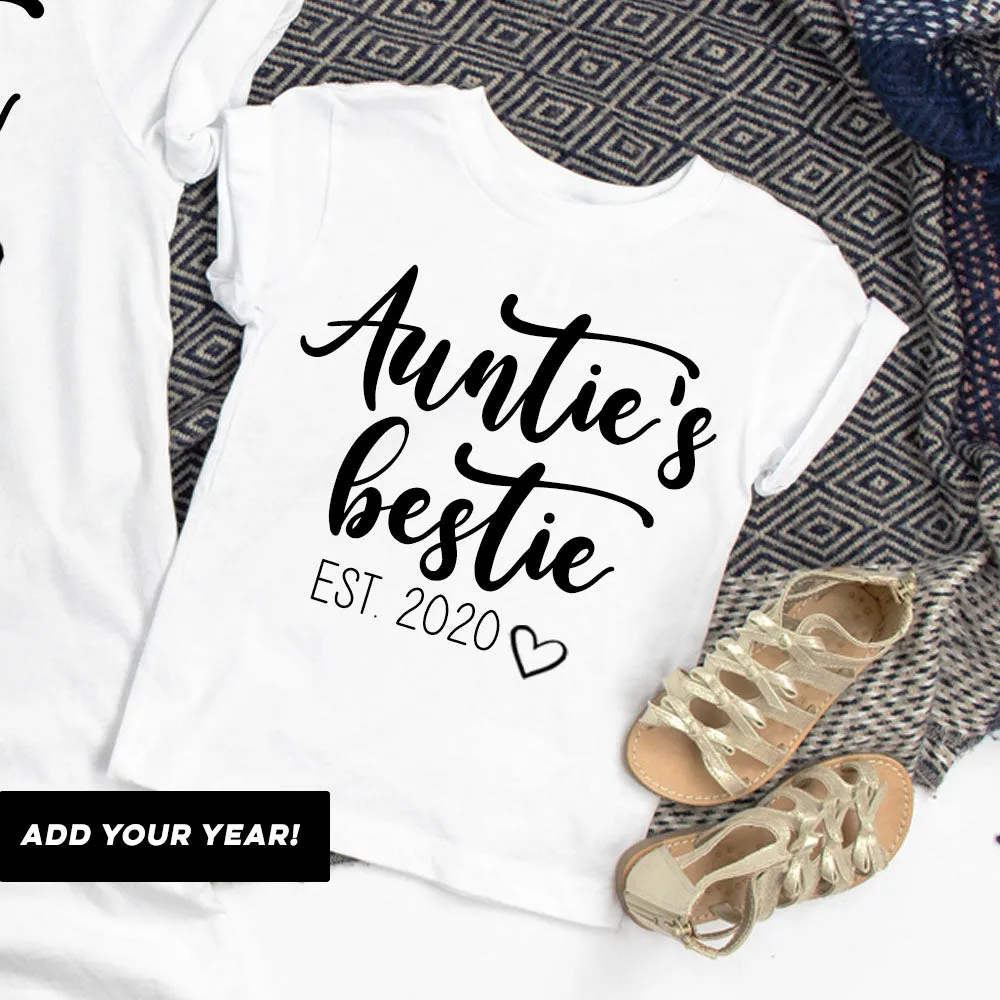 Auntie & Auntie's Bestie Bella Script Personalised White T-Shirts (MRK X)