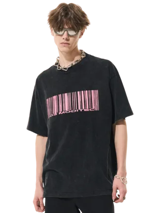 Barcode Distressed Print T-shirt