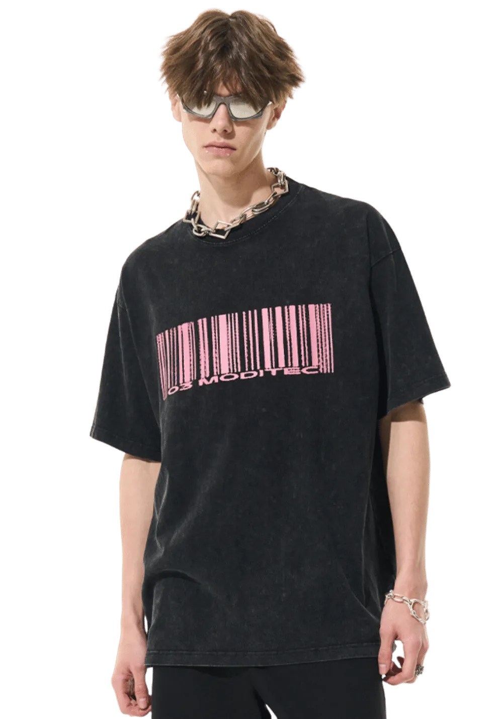 Barcode Distressed Print T-shirt